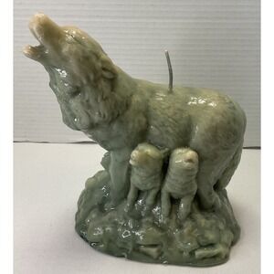 Vintage Carved Wolf‎ & Cubs Howling Handmade Candle Cabin Wilderness Decor